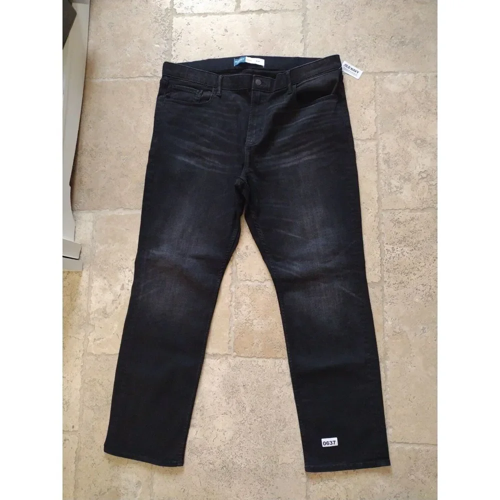 Old‎ Navy Jeans Men 42x32 Black Dark Wash Slim Fit Cotton Blend Denim